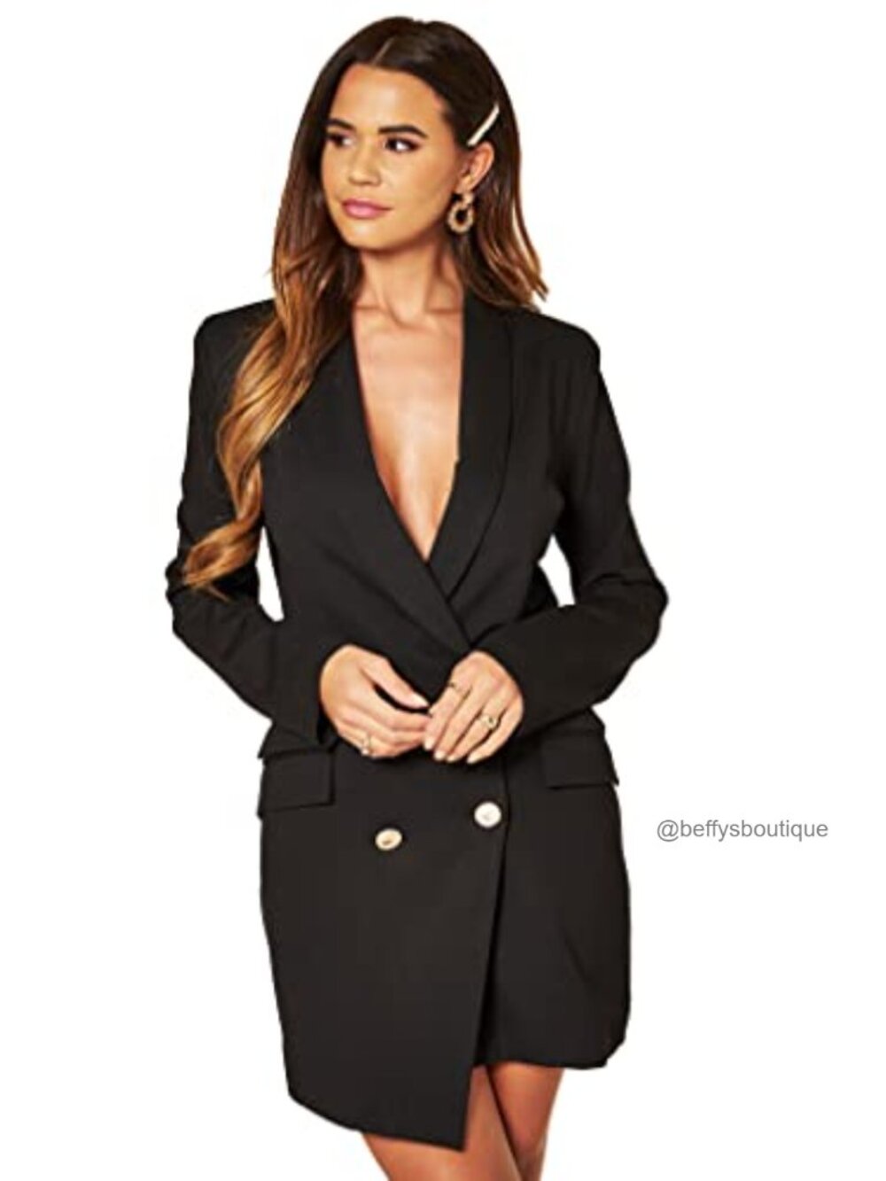 Luxe Double Breasted Asymmetric Blazer Dress Elegant Work Office
